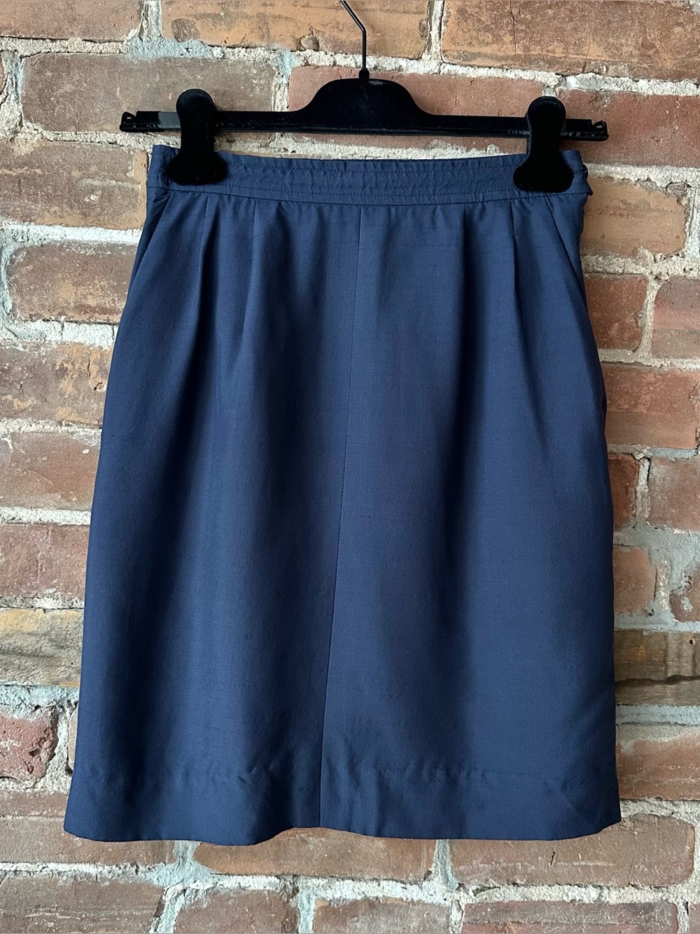 Yves Saint Laurent Rive Gauche 1990s Vintage Navy Silk Pencil Skirt